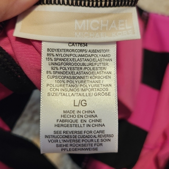 Michael Kors NWT $90 Women's Zip Front Pink and Black Striped Bikini Top Large - Picture 7 of 10